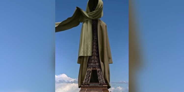 Turnul Eiffel, îmbrăcat într-un hijab