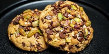 Biscuiți cu ciocolată, toffee și nuci de pistachio