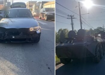 Mașină lovită de un blindat al MApN, în Dolj