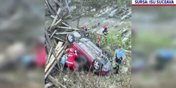 Doi medici au fost la un pas de moarte după ce podețul improvizat din lemn a cedat sub greutatea mașinii