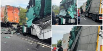 Un TIR înmatriculat în Timiş, implicat într-un accident grav pe autostrada M5
