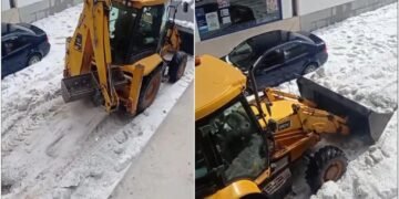 Grindina, adunată cu buldoexcavatorul de pe străzile din Spania