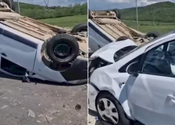 Mașină răsturnată pe A1