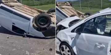 Mașină răsturnată pe A1