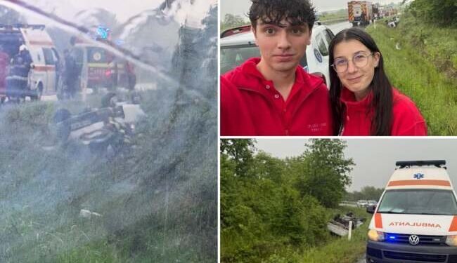 Eroi pe ploaie torențială: Doi voluntari ai Crucii Roșii salvează vieți la un accident teribil