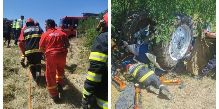 Bărbat de 37 de ani, în stare critică după ce s-a răsturnat cu tractorul