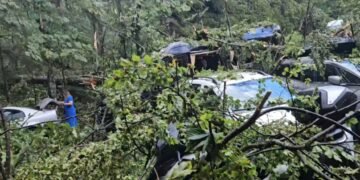 Furtună devastatoare la Sinaia: acoperișul gării smuls de vânt și aruncat pe DN1, zeci de copaci prăbușiți și străzi sub ape