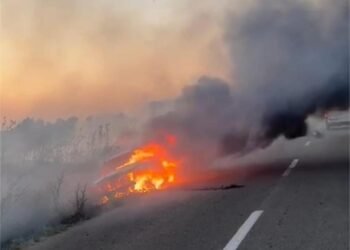 O mașină a ars complet după ce a ajuns în șanț