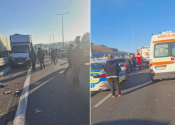 Trafic blocat complet după ce două autoutilitare și un TIR s-au ciocnit violent!