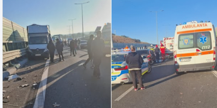 Trafic blocat complet după ce două autoutilitare și un TIR s-au ciocnit violent!
