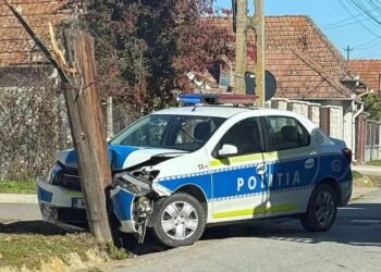 O mașină de poliție s-a izbit de un stâlp în timpul unei urmăriri