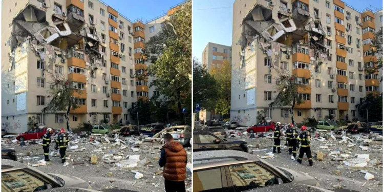 Bloc cu opt etaje, distrus de explozie