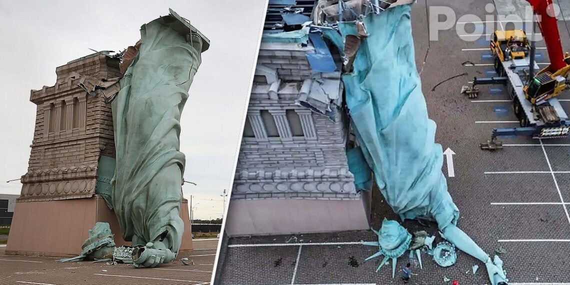 Statuia Libertății „made in Brazilia” s-a prăbușit în timpul unei furtuni violente: capul a fost smuls de vânt