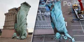 Statuia Libertății „made in Brazilia” s-a prăbușit în timpul unei furtuni violente: capul a fost smuls de vânt
