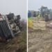 Un camion cu porci s-a răsturnat