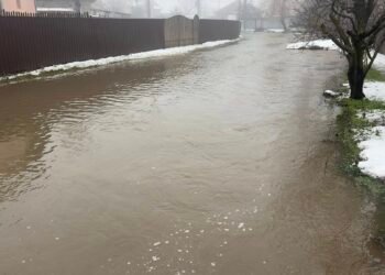 Apă pe străzi, curți la un pas de dezastru! Gorjul, sub amenințarea viiturilor: urmează două zile de ploi și apoi îngheț