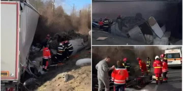 Trei morţi şi un încarcerat în urma coliziunii dintre un TIR şi un microbuz