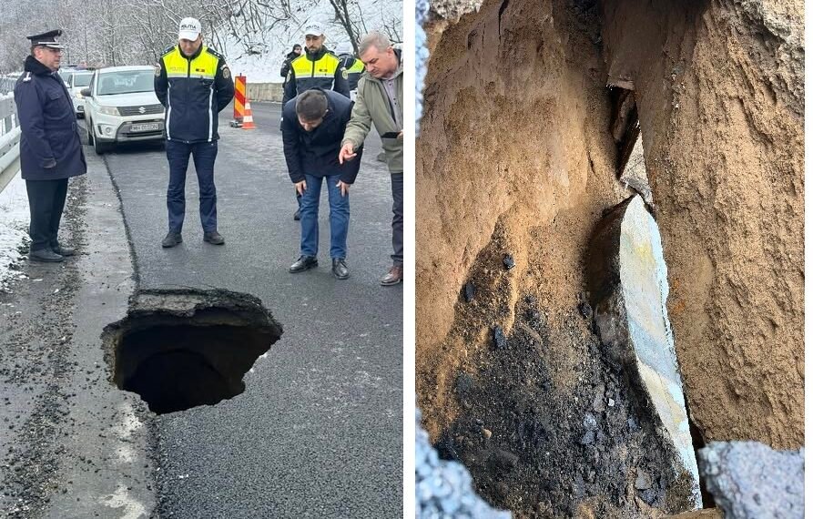 Gaură uriașă în și sub asfalt. Circulație oprită!