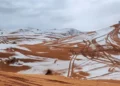 Fenomen spectaculos în Sahara: dunele portocalii au fost acoperite de zăpadă
