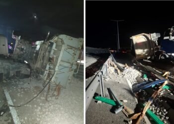 Impact pe drumul expres între un camion, un ansamblu rutier și un autoturism