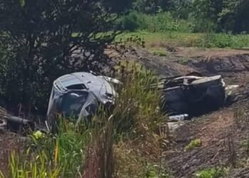 O mașină de Poliție s-a răsturnat și a luat foc