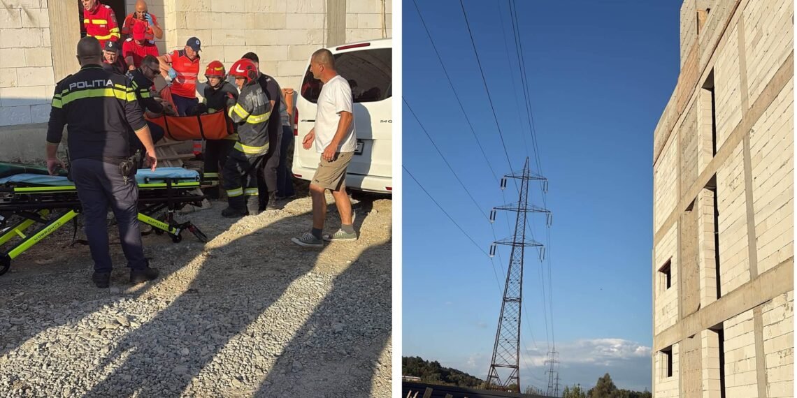 Accident de muncă șocant la Târgu Jiu! Un tânăr s-a electrocutat pe o clădire. Cablul ar fi făcut arc electric lângă rețeaua de înaltă tensiune
