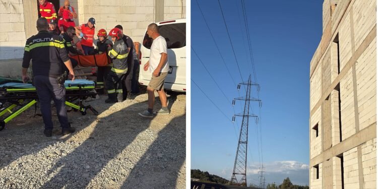 Accident de muncă șocant la Târgu Jiu! Un tânăr s-a electrocutat pe o clădire. Cablul ar fi făcut arc electric lângă rețeaua de înaltă tensiune