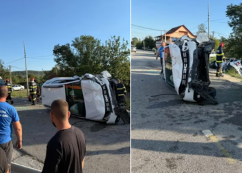 Impact violent în Slivilești! Două mașini s-au făcut praf: una a ajuns în șanț, cealaltă s-a răsturnat