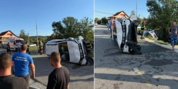 Impact violent în Slivilești! Două mașini s-au făcut praf: una a ajuns în șanț, cealaltă s-a răsturnat