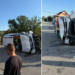 Impact violent în Slivilești! Două mașini s-au făcut praf: una a ajuns în șanț, cealaltă s-a răsturnat
